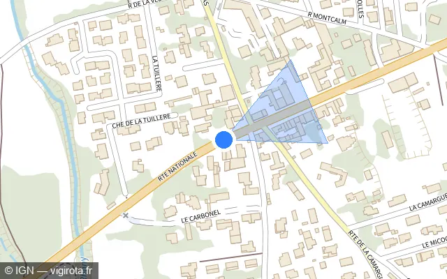 Vue plan de l'emplacement du radar de feu rouge à Codognan sur Route Nationale / N 113