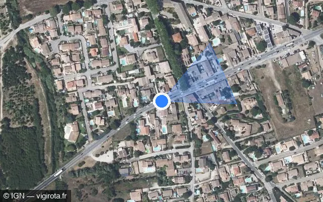 Vue satellite de l'emplacement du radar de feu rouge à Codognan sur Route Nationale / N 113