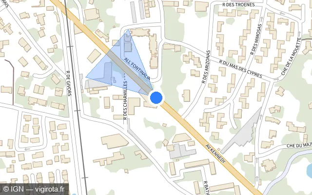 Vue plan de l'emplacement du radar de feu rouge à Pont-Saint-Esprit sur Avenue Kennedy / D 6086