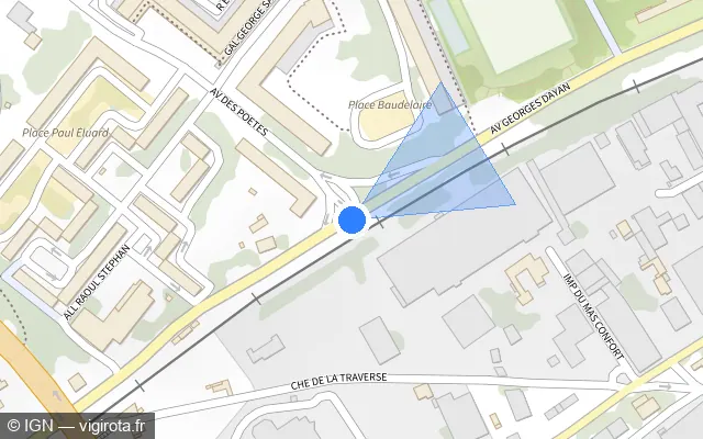 Vue plan de l'emplacement du radar de feu rouge à Nîmes sur Avenue Georges Dayan / D 540