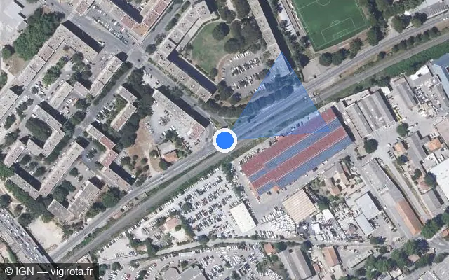 Vue satellite de l'emplacement du radar de feu rouge à Nîmes sur Avenue Georges Dayan / D 540