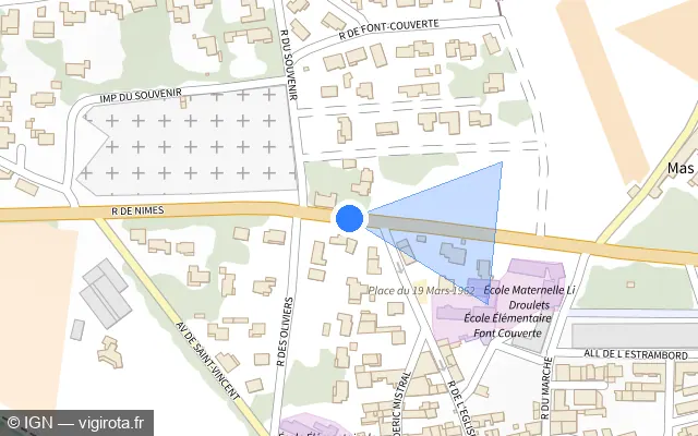Vue plan de l'emplacement du radar de feu rouge à Jonquières-Saint-Vincent sur Rue de Nîmes / D 999