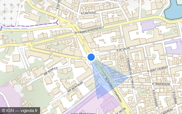 Vue plan de l'emplacement du radar de feu rouge à Nîmes sur Avenue Georges Pompidou / D 999