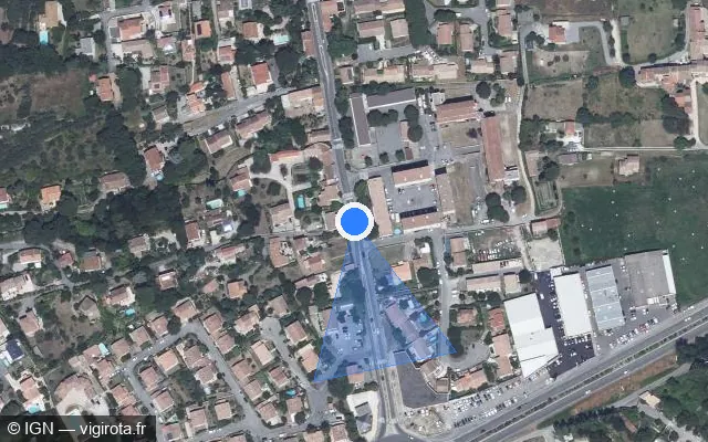 Vue satellite de l'emplacement du radar de feu rouge à Alès sur Avenue d'Anduze / N 110