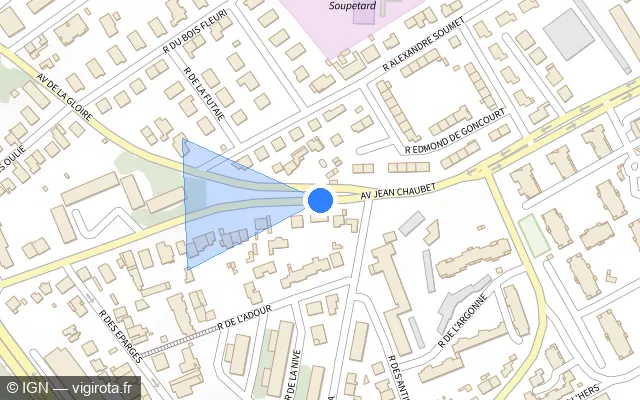 Vue plan de l'emplacement du radar de feu rouge à Balma sur Avenue Jean Chaubet / M 50