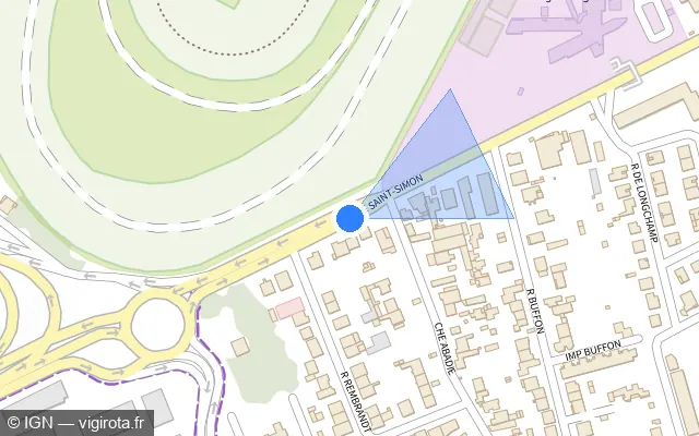Vue plan de l'emplacement du radar de feu rouge à Toulouse sur Route de Saint-Simon