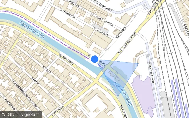 Vue plan de l'emplacement du radar de feu rouge à Toulouse sur Boulevard des Minimes