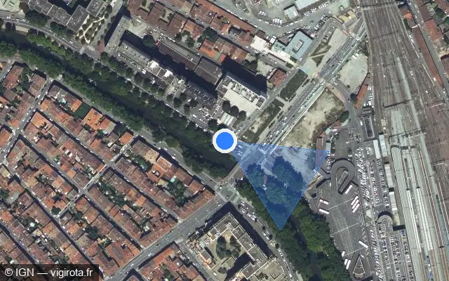 Vue satellite de l'emplacement du radar de feu rouge à Toulouse sur Boulevard des Minimes