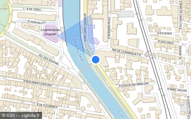 Vue plan de l'emplacement du radar de feu rouge à Toulouse sur Boulevard Griffoul-Dorval