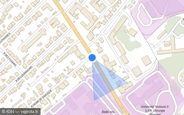 Vue plan de l'emplacement du radar de feu rouge à Ramonville-Saint-Agne sur Route de Narbonne / M 113