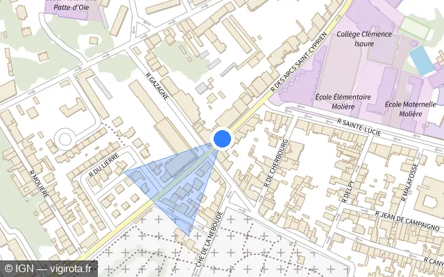Vue plan de l'emplacement du radar de feu rouge à Toulouse sur Rue des Arcs Saint-Cyprien