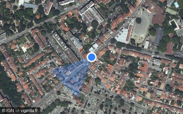 Vue satellite de l'emplacement du radar de feu rouge à Toulouse sur Rue des Arcs Saint-Cyprien
