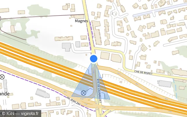 Vue plan de l'emplacement du radar de feu rouge à Launaguet sur Route de Launaguet / M 15