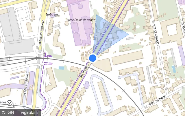 Vue plan de l'emplacement du radar de passage à niveau à Toulouse sur Allées Maurice Sarraut