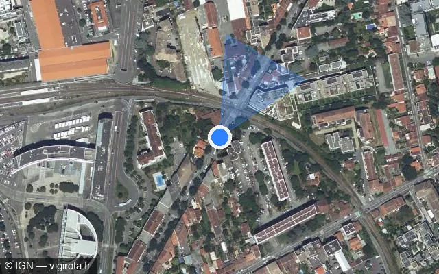 Vue satellite de l'emplacement du radar de passage à niveau à Toulouse sur Allées Maurice Sarraut