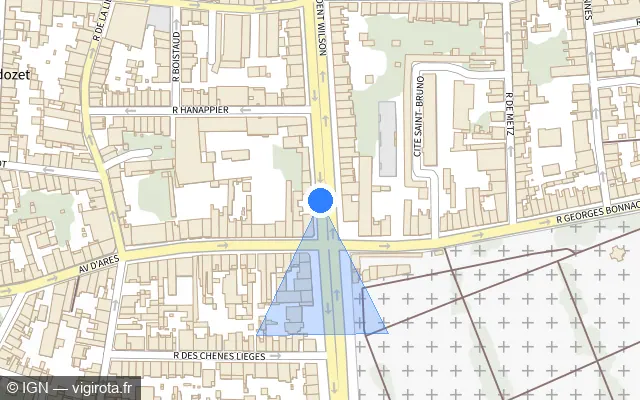 Vue plan de l'emplacement du radar de feu rouge à Bordeaux sur Boulevard du Président Wilson
