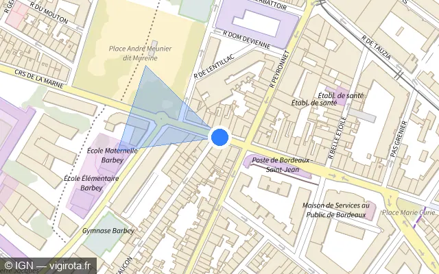 Vue plan de l'emplacement du radar de feu rouge à Bègles sur Cours de la Marne