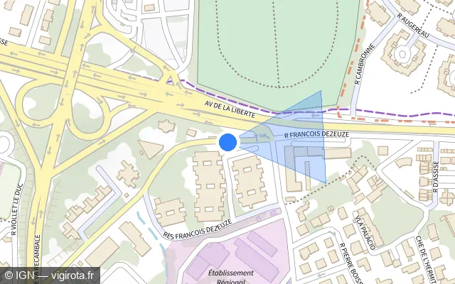 Vue plan de l'emplacement du radar de feu rouge à Montpellier sur Rue François Dezeuze