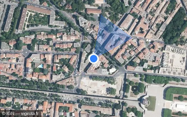 Vue satellite de l'emplacement du radar de feu rouge à Montpellier sur Rue Doria