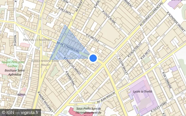 Vue plan de l'emplacement du radar de feu rouge à Béziers sur Boulevard de Strasbourg