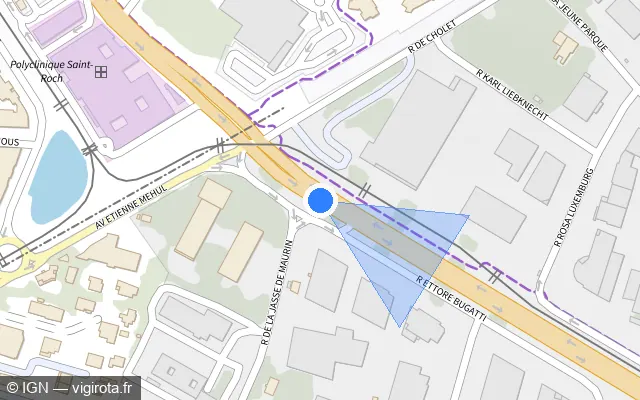 Vue plan de l'emplacement du radar de feu rouge à Saint-Jean-de-Védas sur Avenue du Colonel Pavelet / M 65