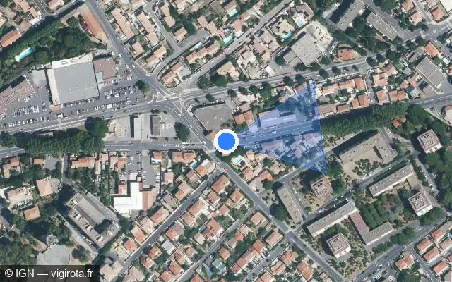 Vue satellite de l'emplacement du radar de feu rouge à Béziers sur Avenue Rhin et Danube
