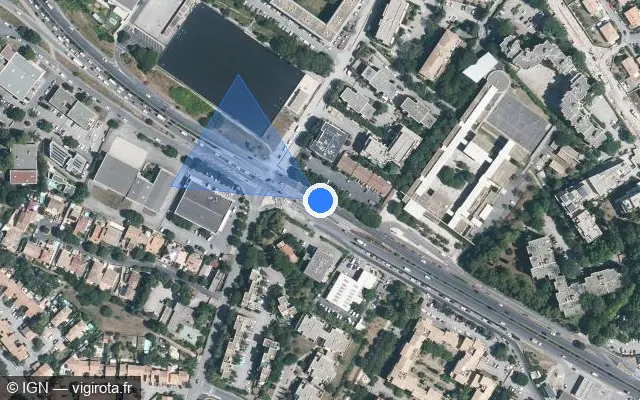 Vue satellite de l'emplacement du radar de feu rouge à Montpellier sur Avenue de Vanières / M 65