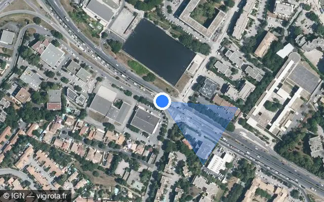 Vue satellite de l'emplacement du radar de feu rouge à Saint-Jean-de-Védas sur Avenue de Vanières / M 65