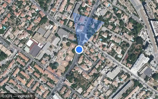 Vue satellite de l'emplacement du radar de feu rouge à Montpellier sur Chemin de Moularès