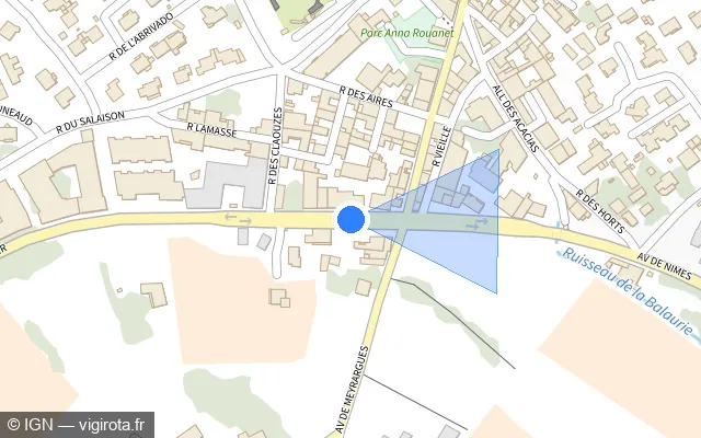 Vue plan de l'emplacement du radar de feu rouge à Vendargues sur Avenue de Montpellier / M 613