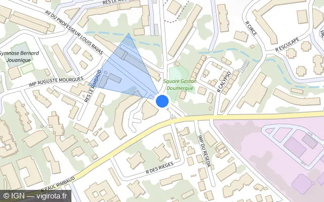 Vue plan de l'emplacement du radar de feu rouge à Montpellier sur Avenue du Professeur Louis Ravaz