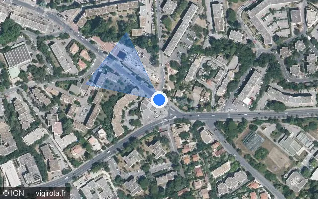 Vue satellite de l'emplacement du radar de feu rouge à Montpellier sur Avenue du Professeur Louis Ravaz