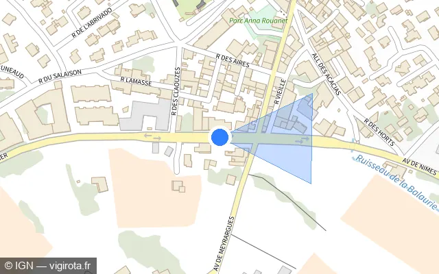 Vue plan de l'emplacement du radar de feu rouge à Vendargues sur Avenue de Montpellier / M 613
