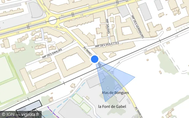Vue plan de l'emplacement du radar de passage à niveau à Castelnau-le-Lez sur Avenue Marcel Dassault