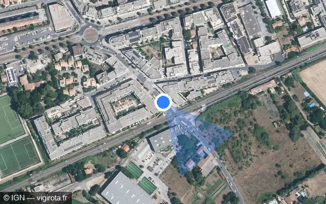 Vue satellite de l'emplacement du radar de passage à niveau à Castelnau-le-Lez sur Avenue Marcel Dassault