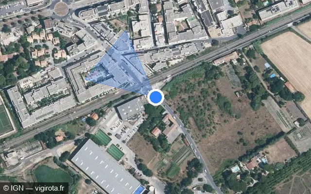 Vue satellite de l'emplacement du radar de passage à niveau à Castelnau-le-Lez sur Avenue Marcel Dassault