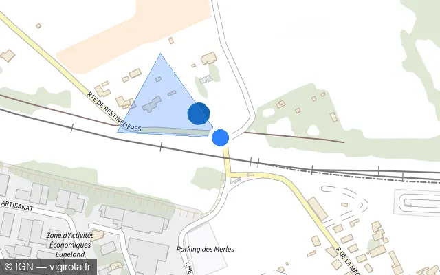 Vue plan de l'emplacement du radar de passage à niveau à Lunel sur Route de Restinclières / D 171E1