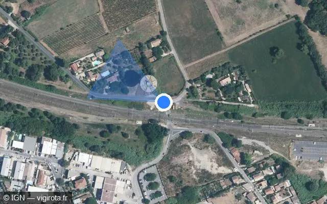 Vue satellite de l'emplacement du radar de passage à niveau à Lunel sur Route de Restinclières / D 171E1