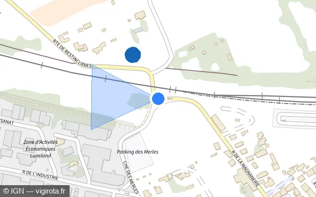 Vue plan de l'emplacement du radar de passage à niveau à Lunel sur Rue de la Magnanerie / D 171E1