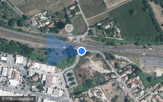 Vue satellite de l'emplacement du radar de passage à niveau à Lunel sur Rue de la Magnanerie / D 171E1