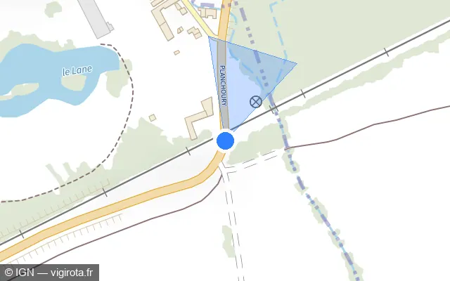 Vue plan de l'emplacement du radar de passage à niveau à Bréhémont sur D 952