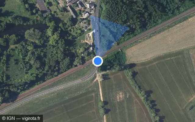 Vue satellite de l'emplacement du radar de passage à niveau à Bréhémont sur D 952