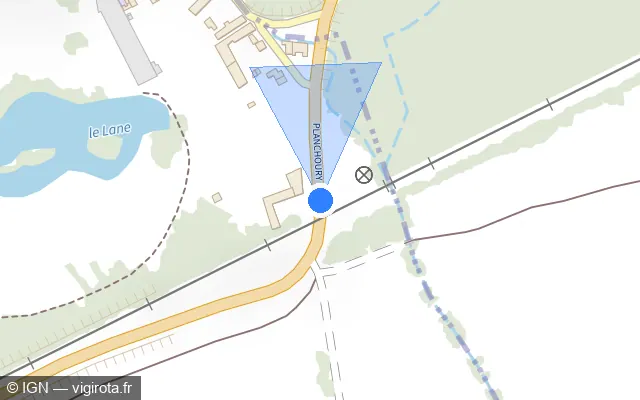 Vue plan de l'emplacement du radar de passage à niveau à Bréhémont sur D 952