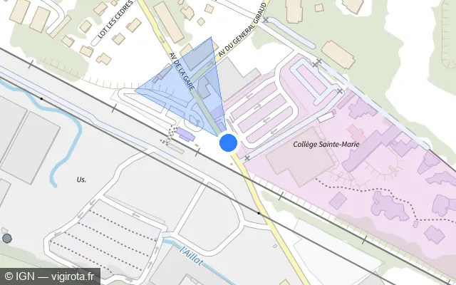Vue plan de l'emplacement du radar de passage à niveau à La Verpillière sur Avenue de la Gare / D 126