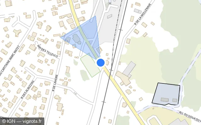 Vue plan de l'emplacement du radar de passage à niveau à Rion-des-Landes sur Avenue Charles Despiau / D 41
