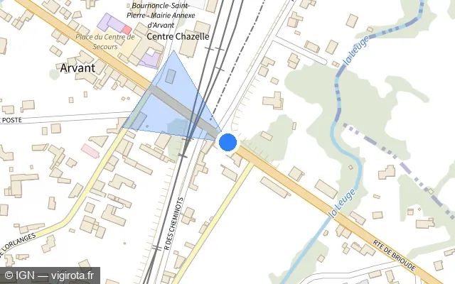 Vue plan de l'emplacement du radar de passage à niveau à Vergongheon sur Route de Lempdes / N 102