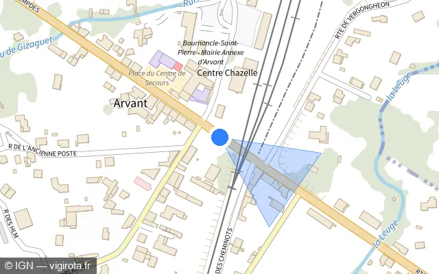 Vue plan de l'emplacement du radar de passage à niveau à Vergongheon sur Route de Lempdes / N 102