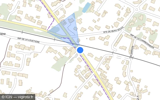 Vue plan de l'emplacement du radar de passage à niveau à La Haie-Fouassière sur Route de Clisson / D 149