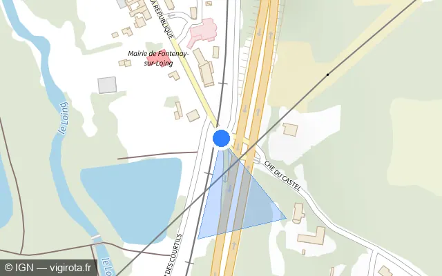 Vue plan de l'emplacement du radar de passage à niveau à Fontenay-sur-Loing sur D 32
