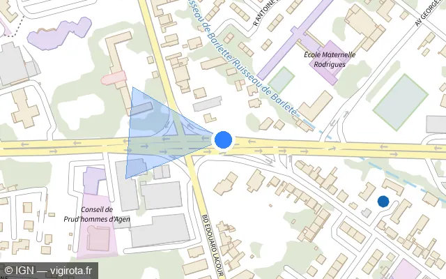 Vue plan de l'emplacement du radar de feu rouge à Agen sur Avenue de Colmar